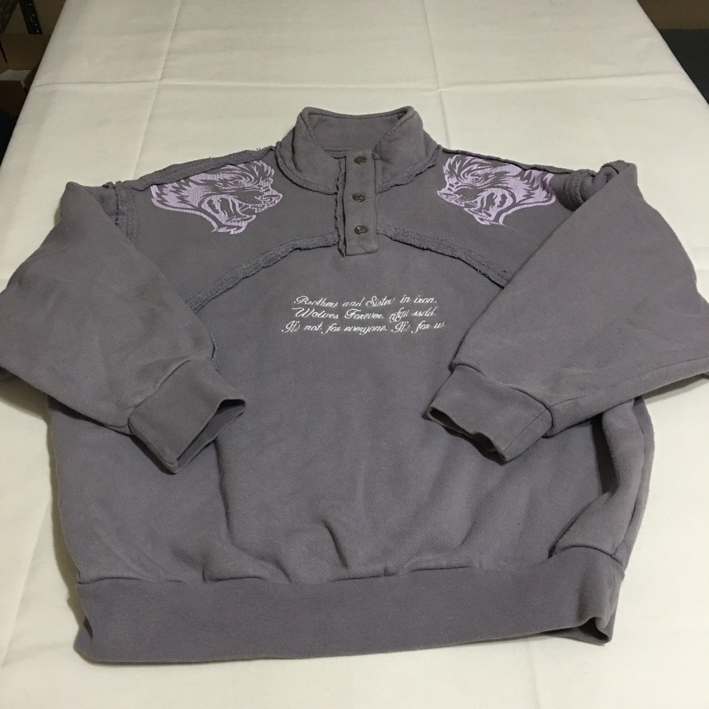 YoungLA SHE Wolves Forever Pullover Small Gray Graphic Quarter Button Sweatshirt